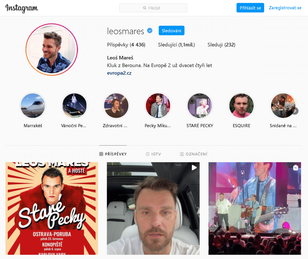 Co je Instagram - profil Leaoše Mareše