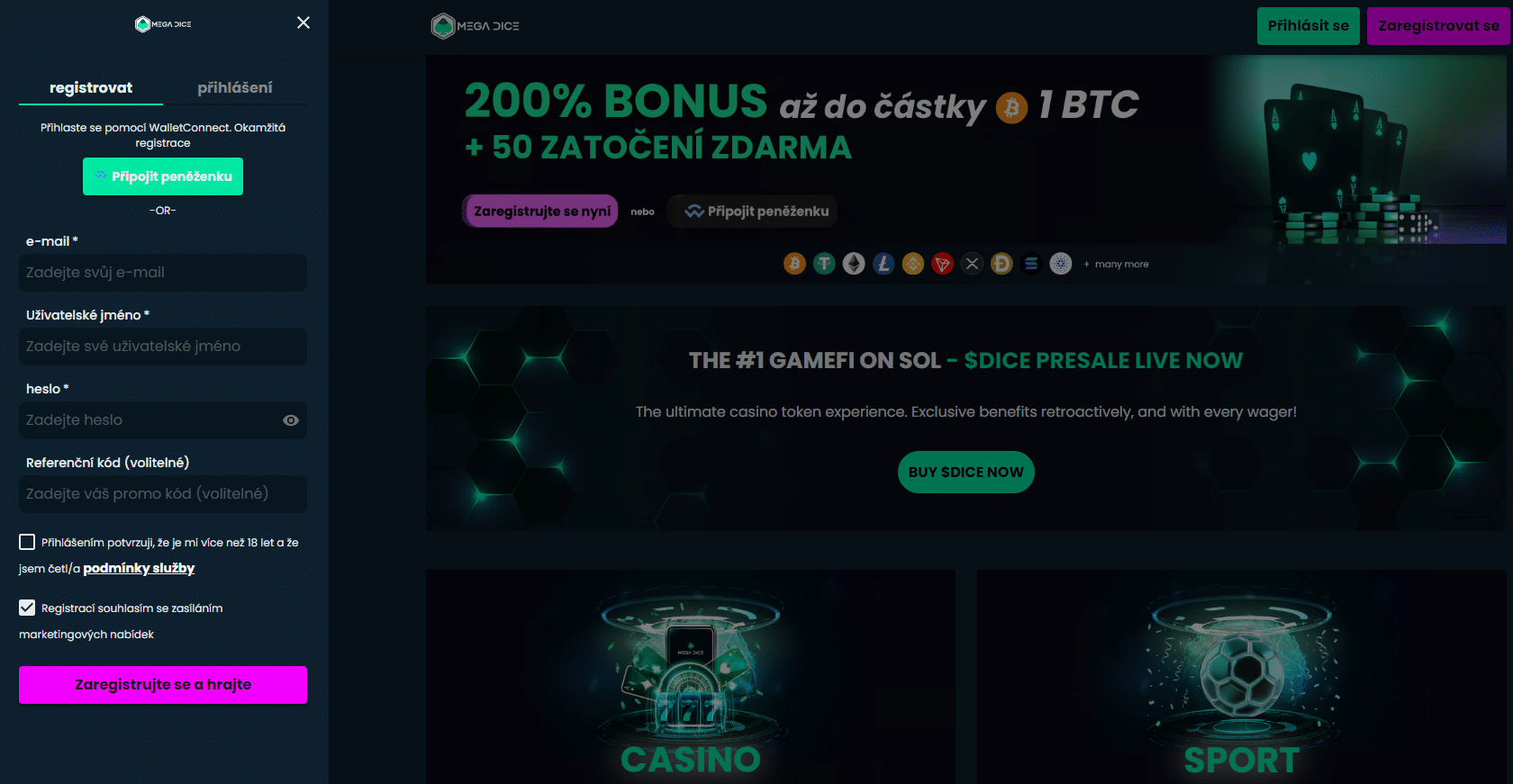 50 free spinů uvítací bonus od Mega Dice