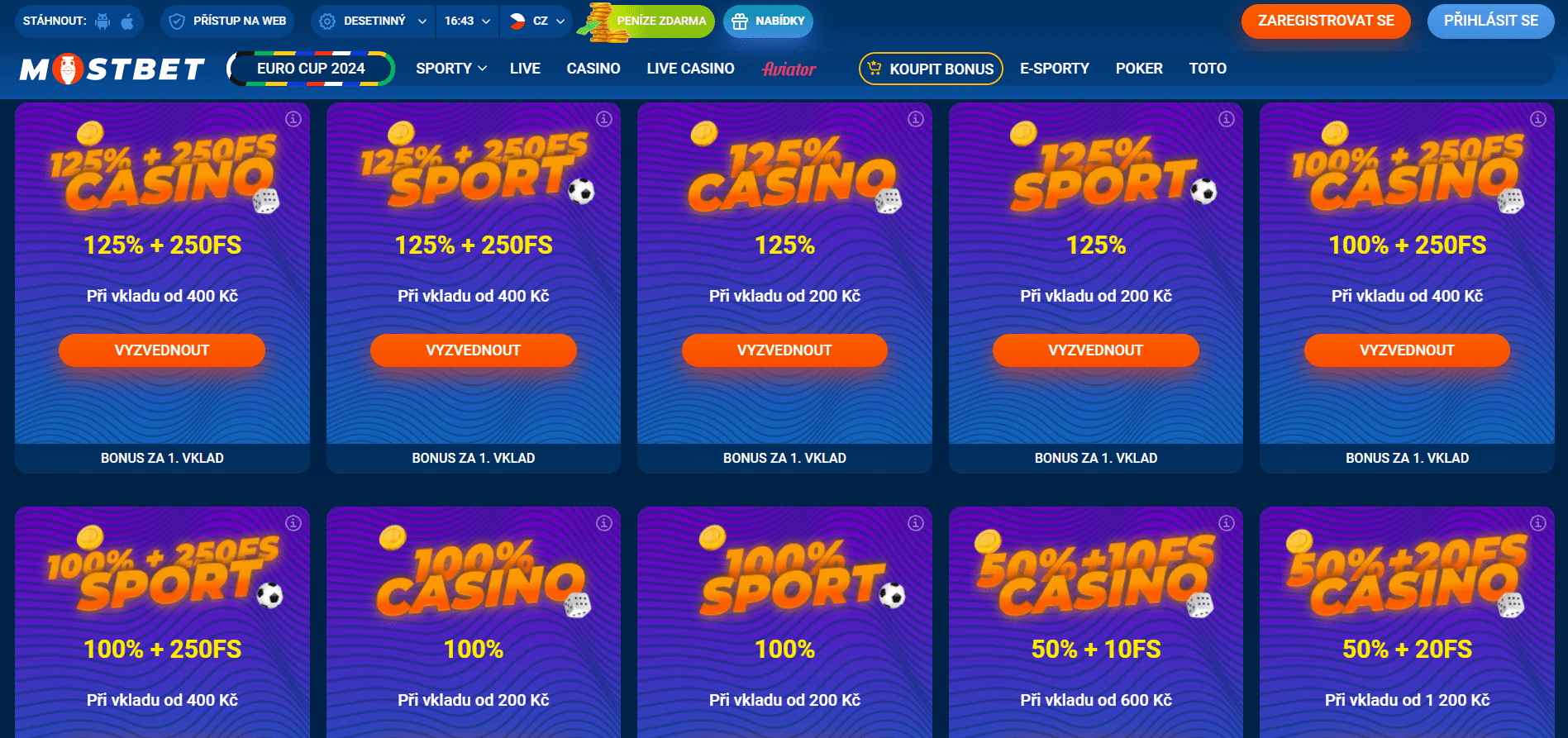 Široký výběr casino bonusů u Mostbet