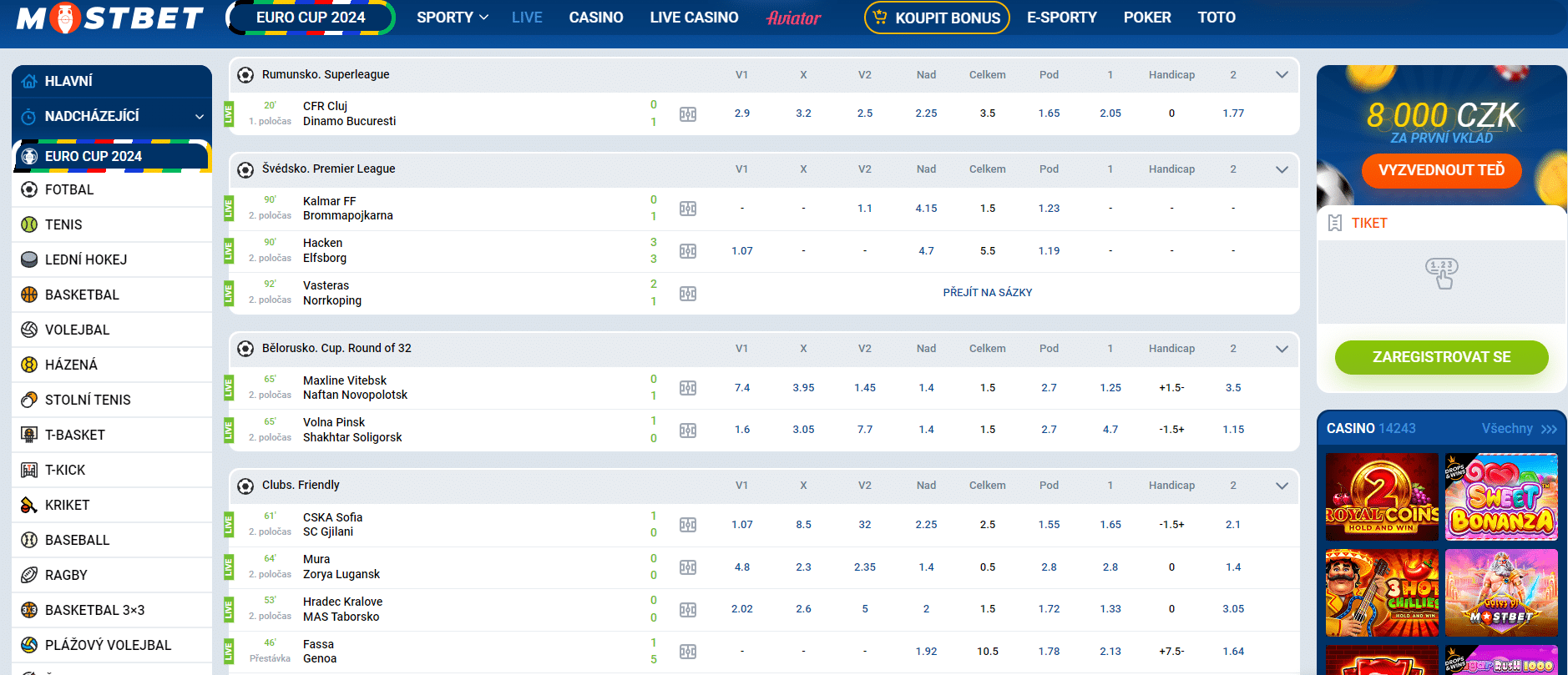 Mostbet nabízí prematch i live sázky