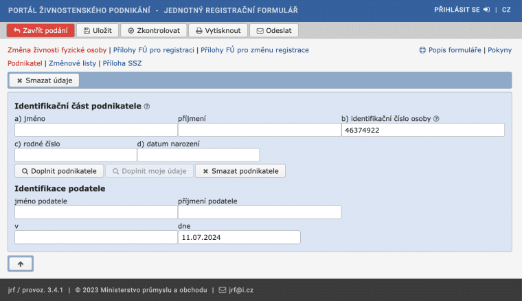 Vyplnění formuláře pro zrušení živnosti