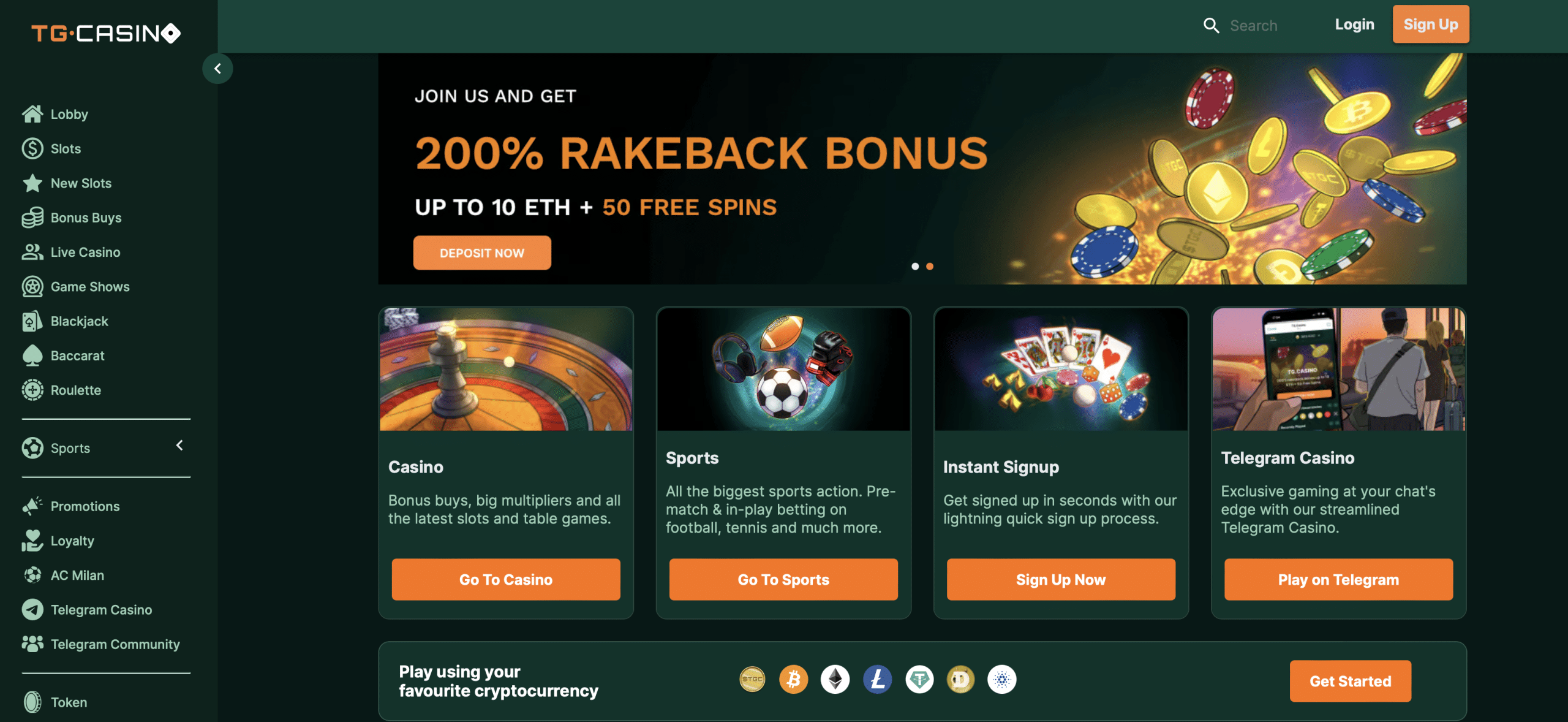 TG Casino homepage