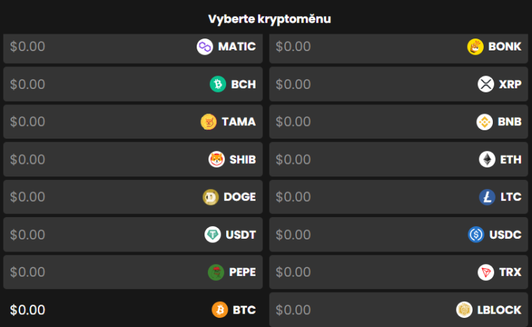 Možnosti vkladu pomocí kryptoměn na platformě Lucky Block