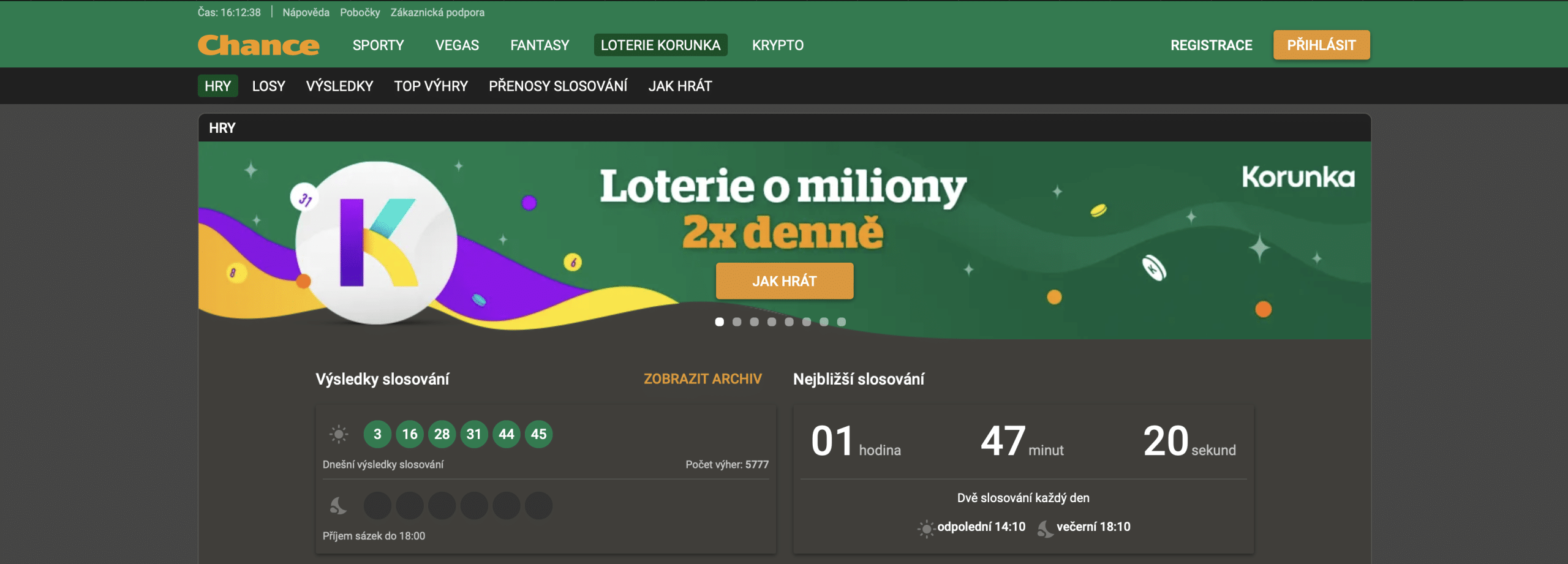 Loterie Korunka na casinu Chance