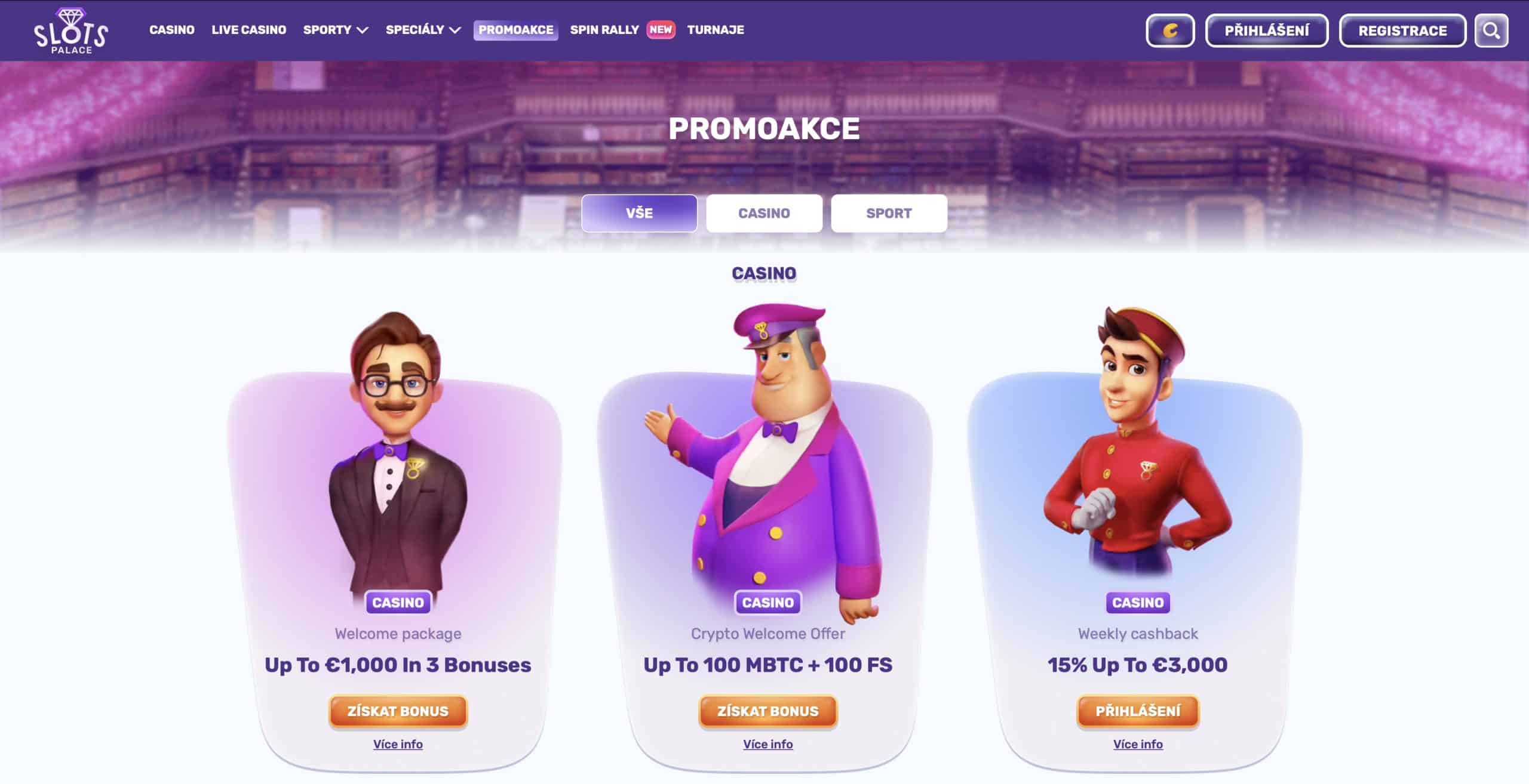 Promo akce a prémiové příležitosti u Slots Palace