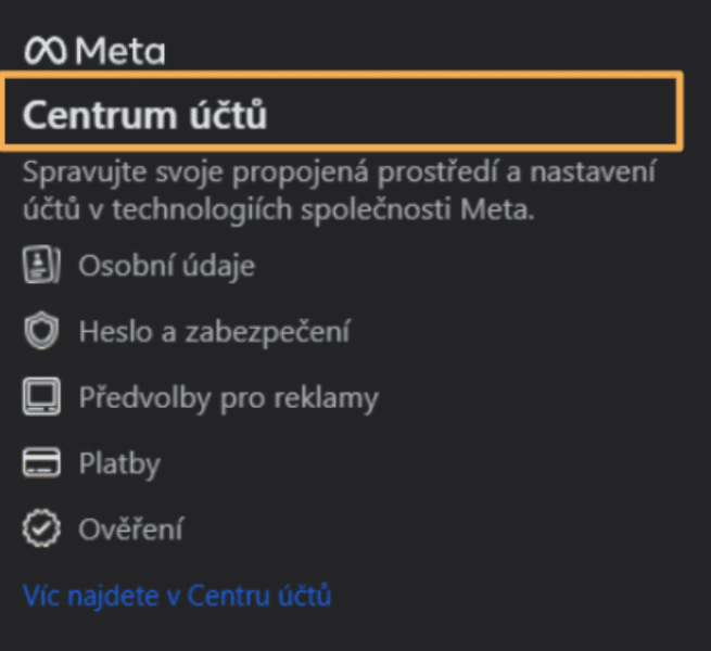 Centrum účtů na Facebooku