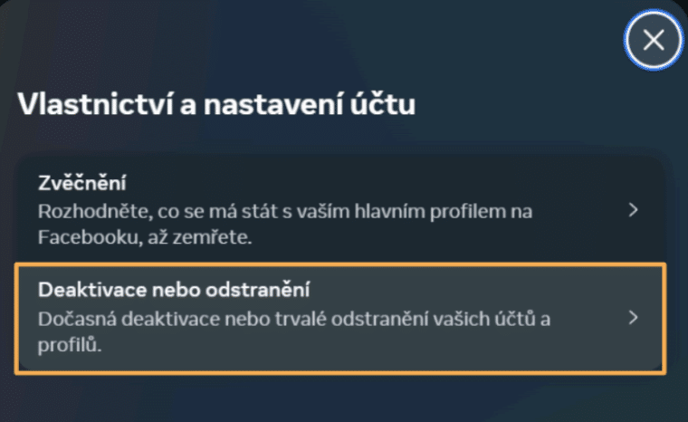 Deaktivace nebo zrušení účtu Facebooku