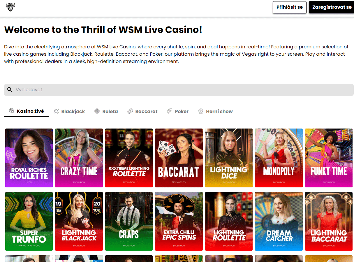 Široký výběr live casino her u WSM casina