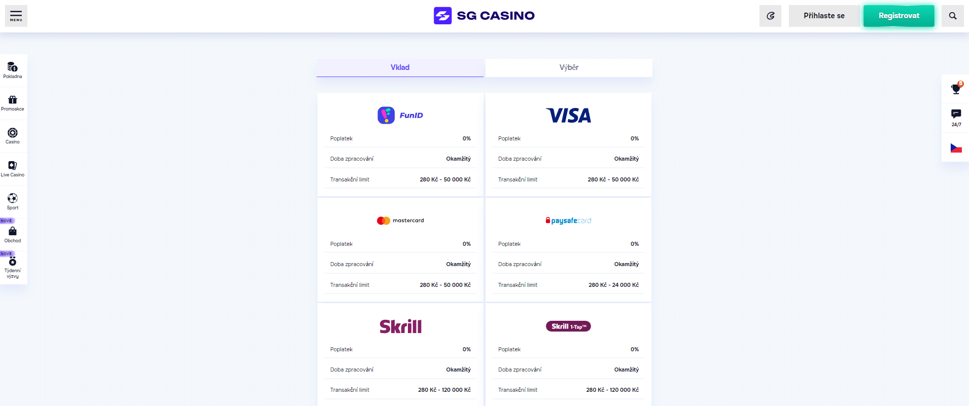 Skrill online casino - SG Casino - payment methods