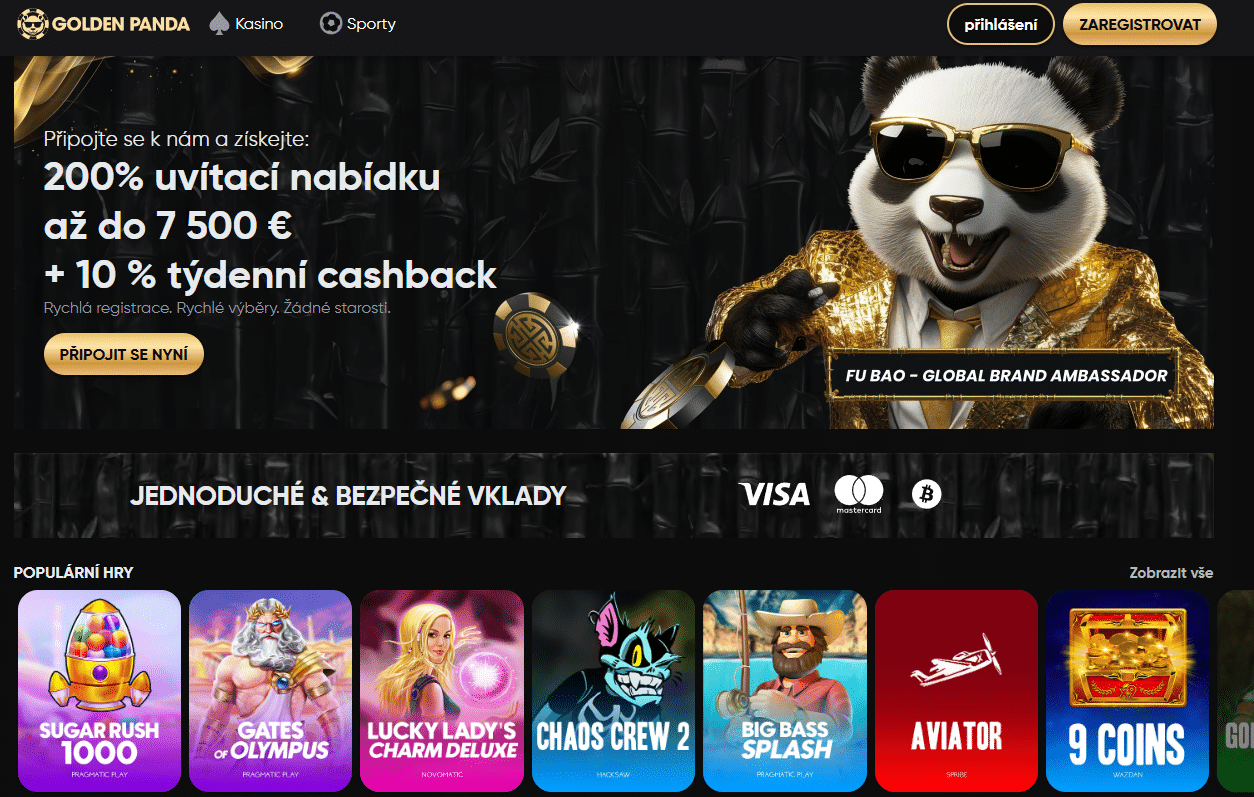 Úvodní obrazovka Golden Panda - online casino