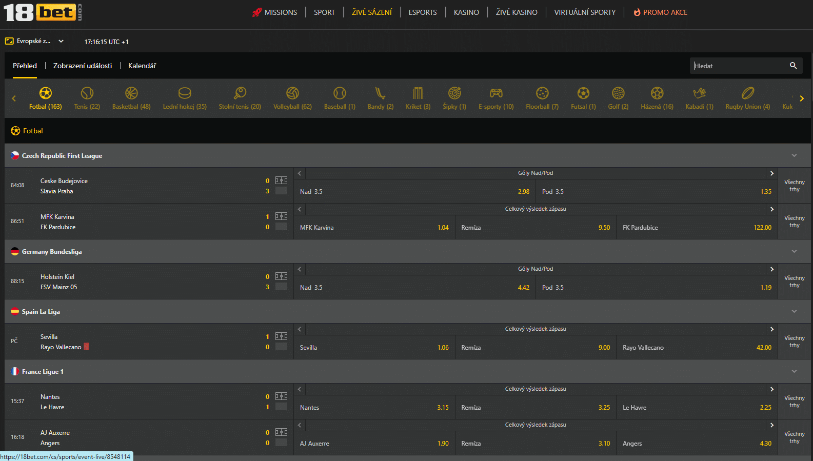 Bookmaker 18Bet a jeho live sázky