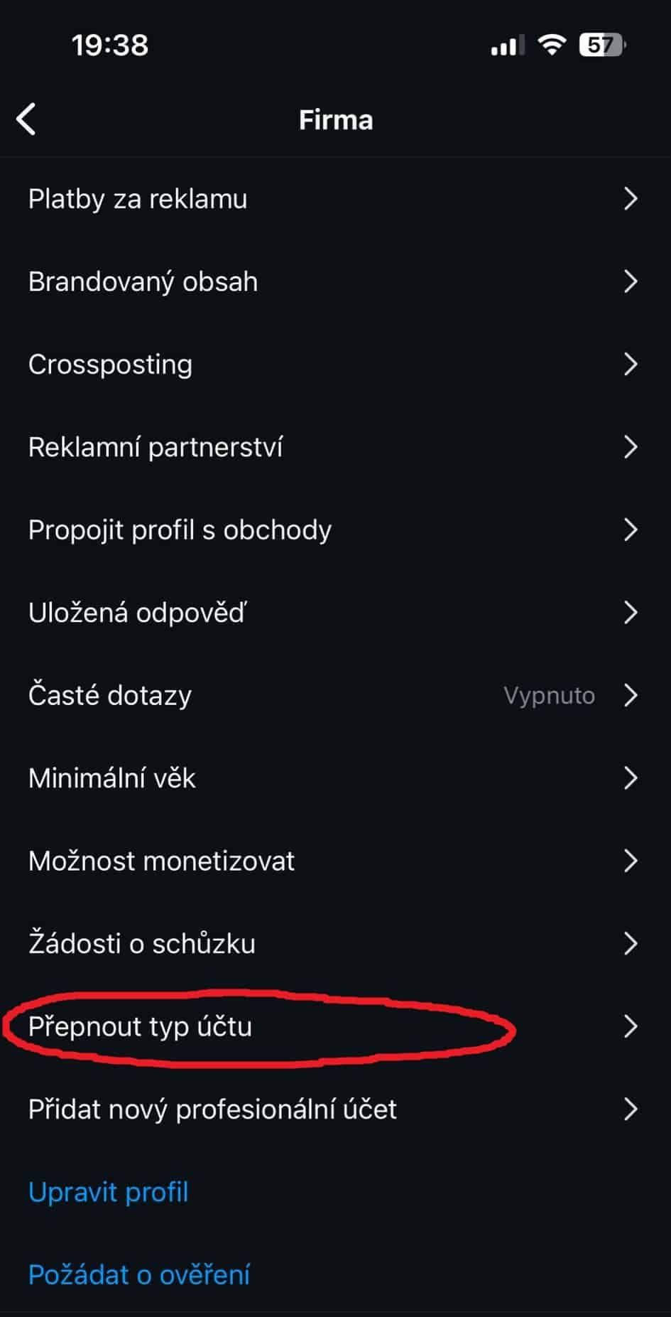 přepnutí Instagramu na osobní účet