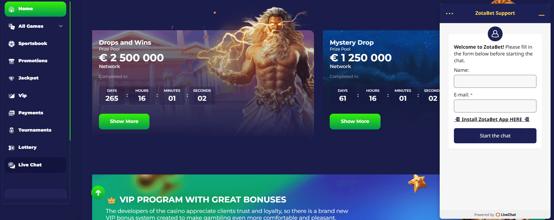 Zotabet casino support