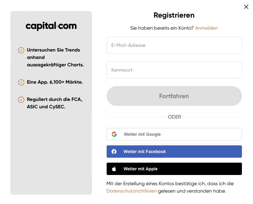 Capital.com registrieren