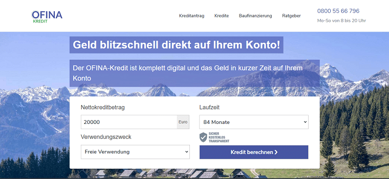 OFINA-Kredit - Der günstige Kredit mit Sofortauszahlung