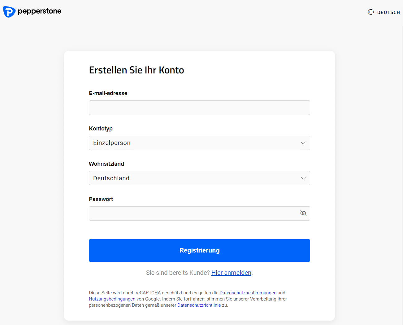 Pepperstone Registrierung
