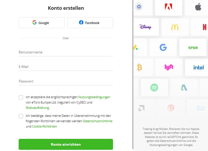 eToro Registrierung