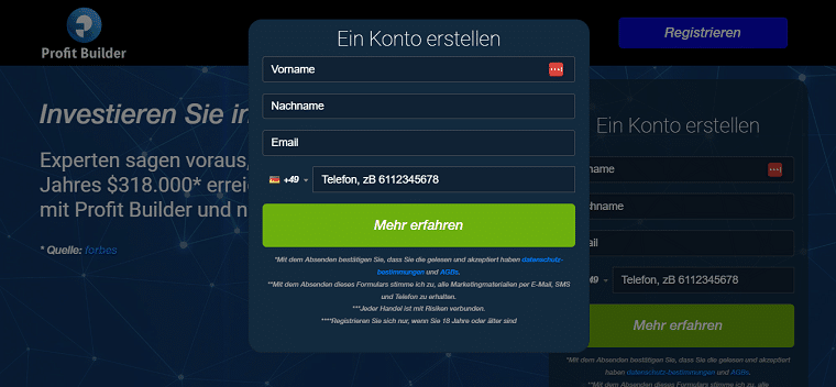 Profit Builder Kontoerstellung