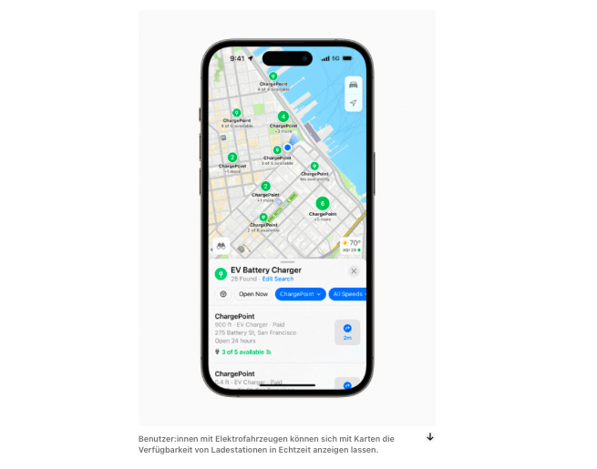 Apple Karten E-Mobilität