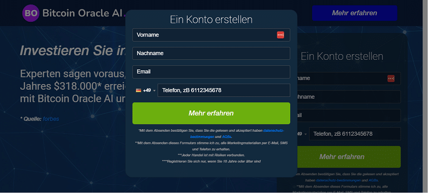 Bitcoin Oracle AI Kontoerstellung
