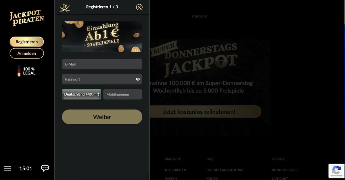 Jackpotpiraten Anmeldung