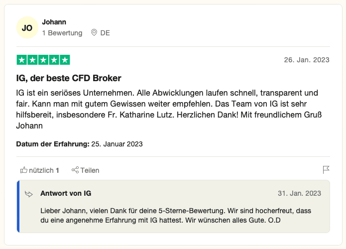 IG Markets Bewertung von Johann