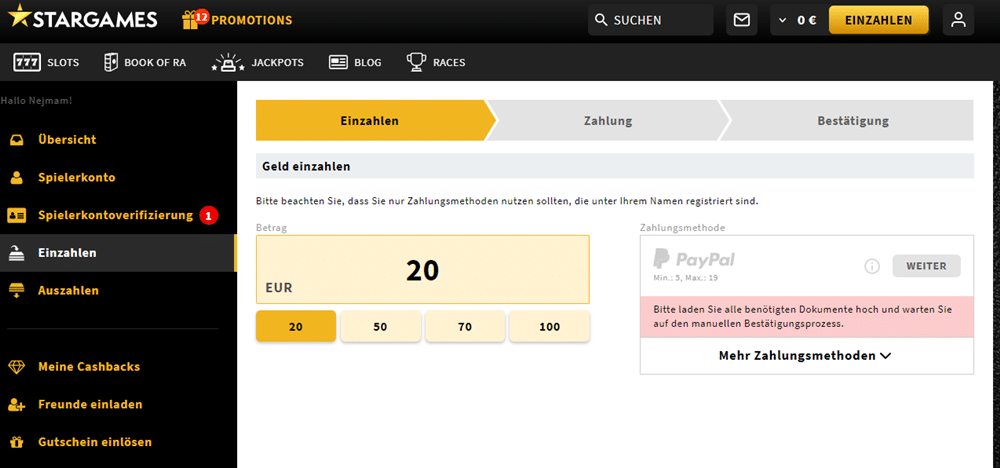 Stargames Einzahlungen & Auszahlungen