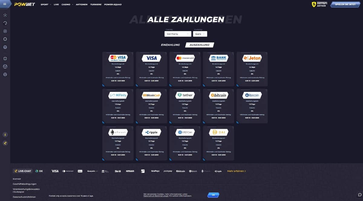 Powbet Ein- und Auszahlungsmethoden Powbet