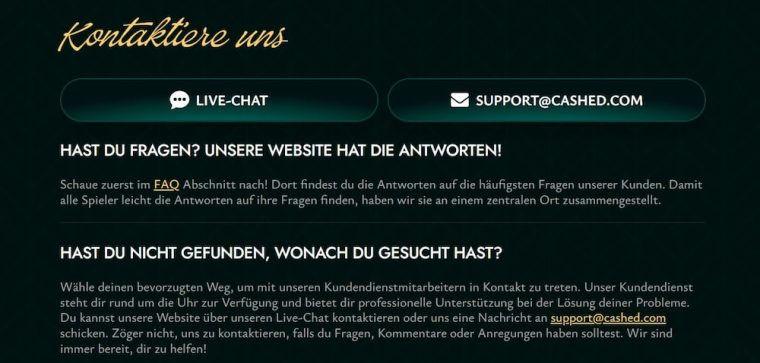 Kundensupport bei Cashed