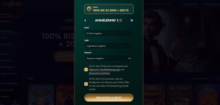 Registrieren bei Cashed casino