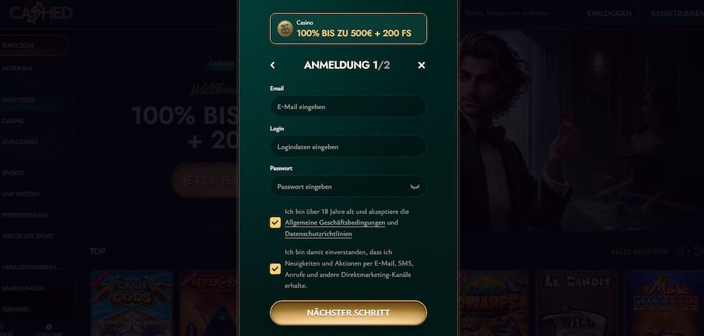 Registrieren bei Cashed casino