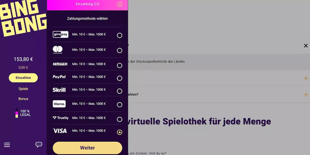 BingBong - Einzahlung
