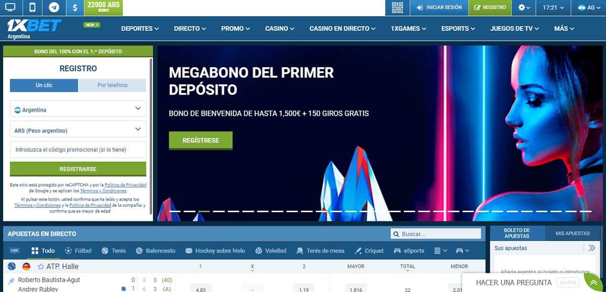 Ingresa al sitio web de 1xbet