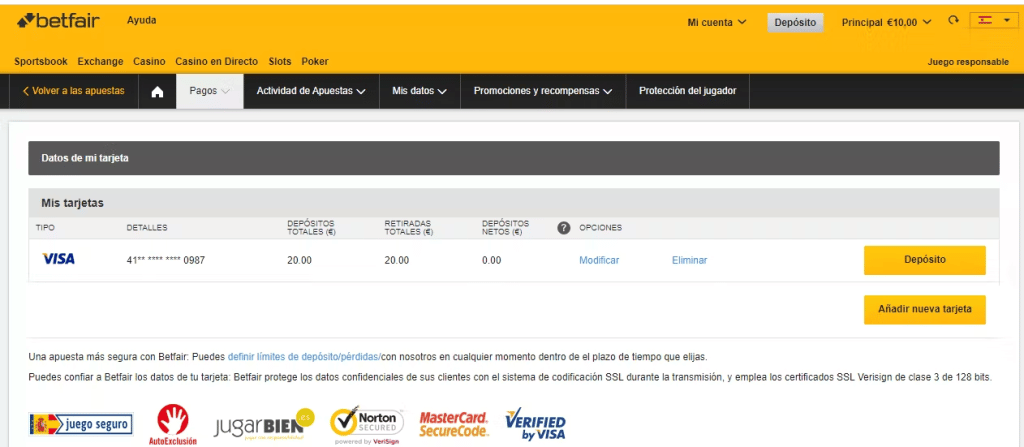 casino betfair pagos