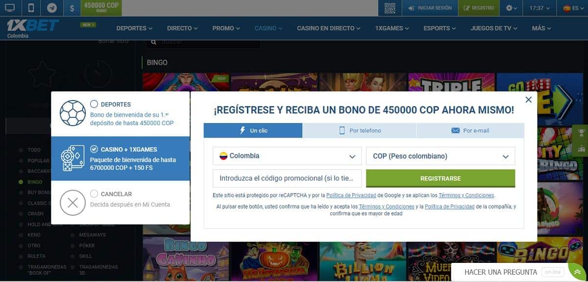 Bingo online Colombia registro bonos