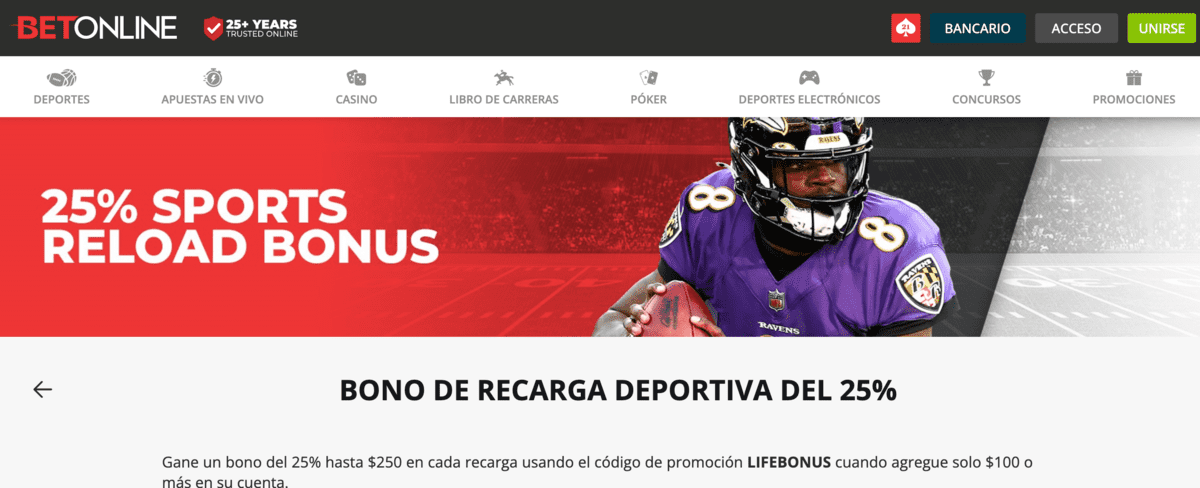 Betonline promo code para bono de recarga en deportes