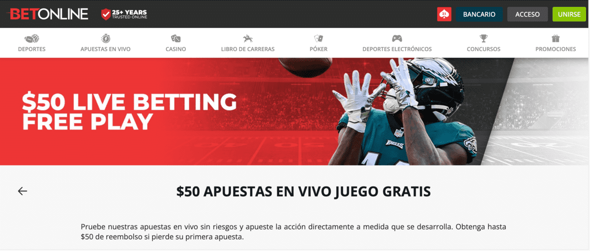 Promo code betonline para juegos gratis de $50