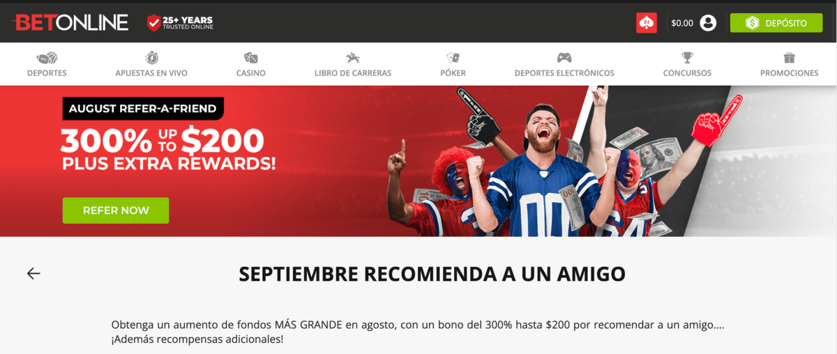 Promo code Betonline por recomendar a un amigo