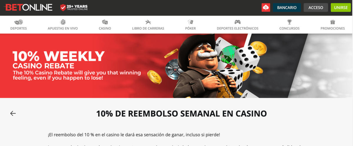 Reembolso semanal con este Betonline promo code