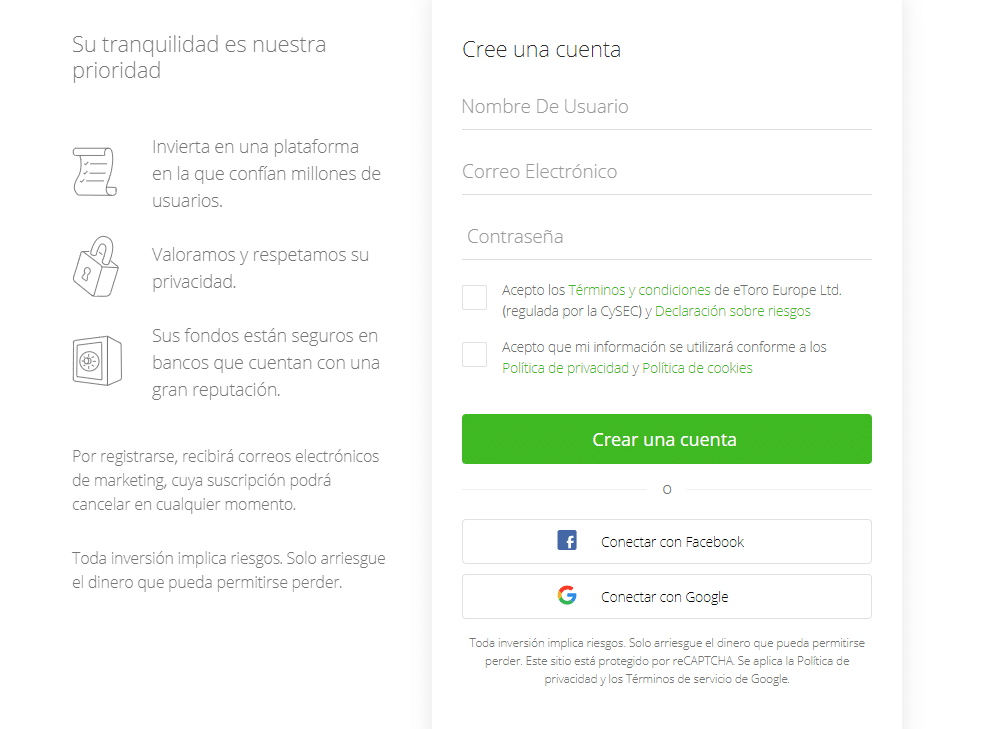 Registro en eToro