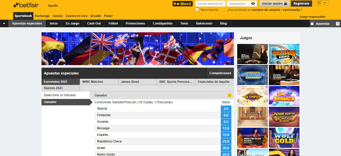 Apuestas Eurovisión Betfair