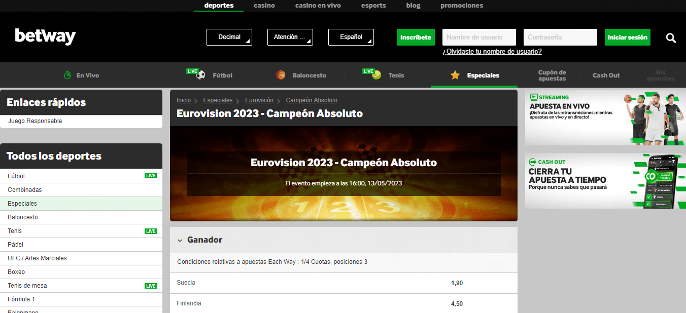 Apuestas Eurovisión Betway