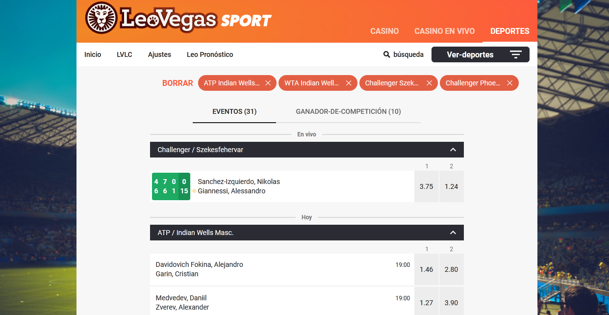 apuestas tenis Leo Vegas