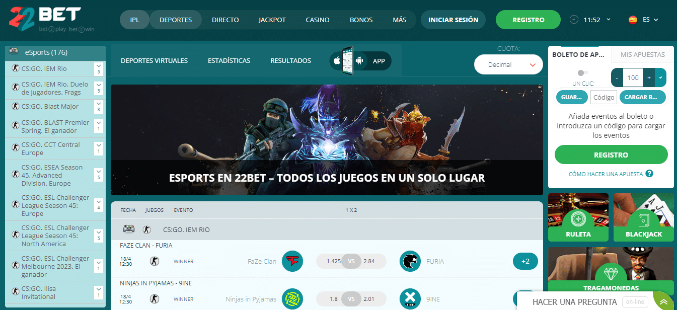 Apuestas eSports 22bet