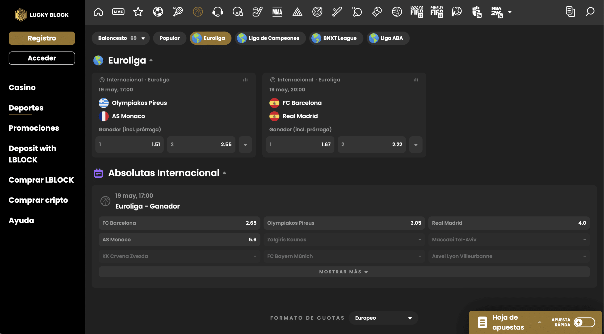 Apuestas Euroliga Lucky Block
