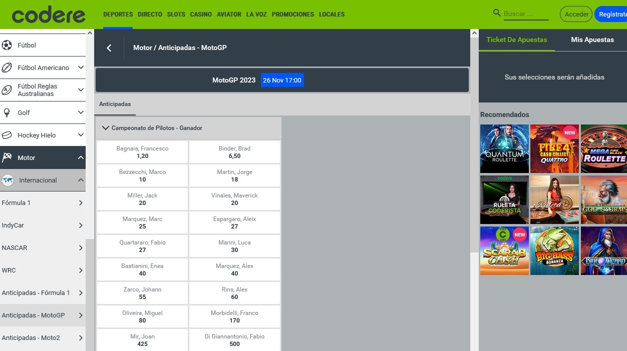 apuestas moto gp Codere