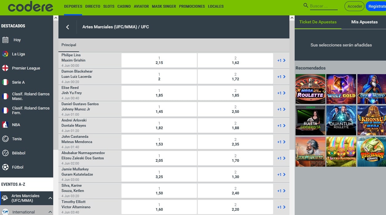 apuestas ufc Codere