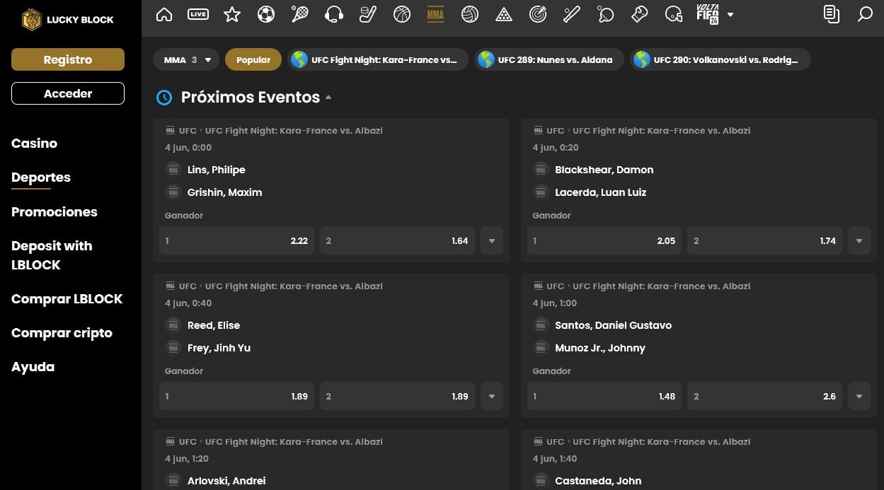 apuestas ufc Lucky Block