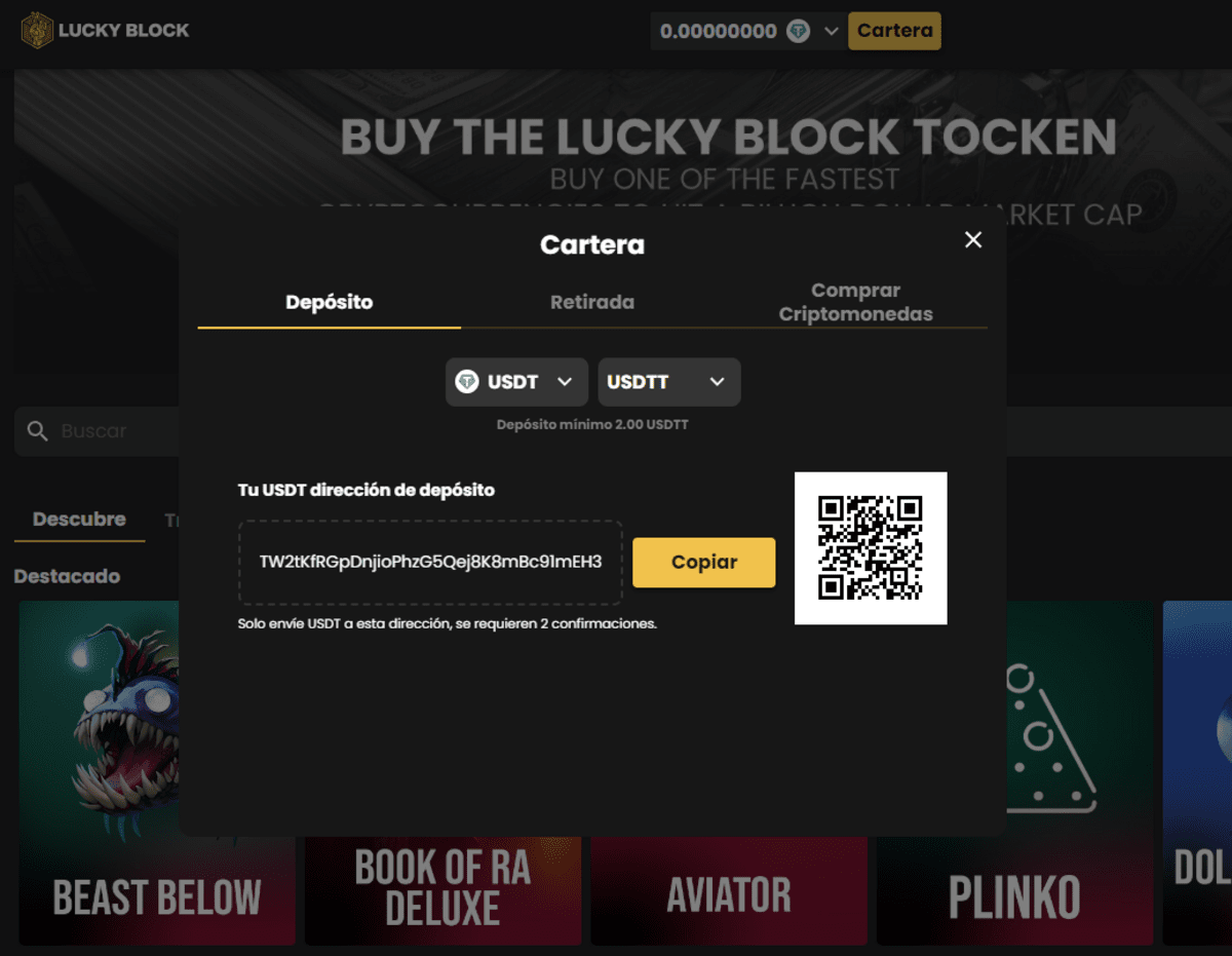 Lucky block depósito y retiro con USDT tether casino