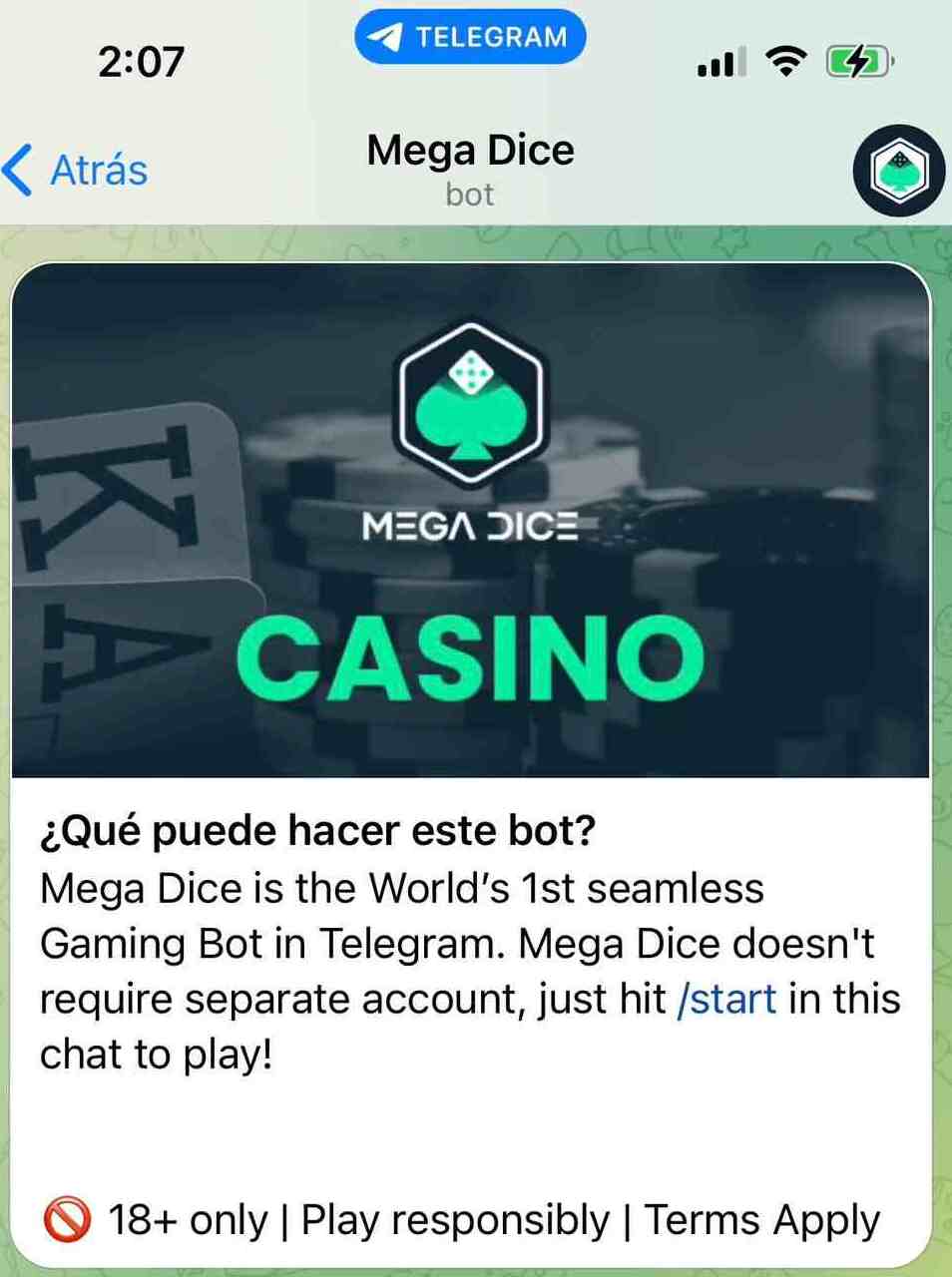 Mega Dice casino Telegram